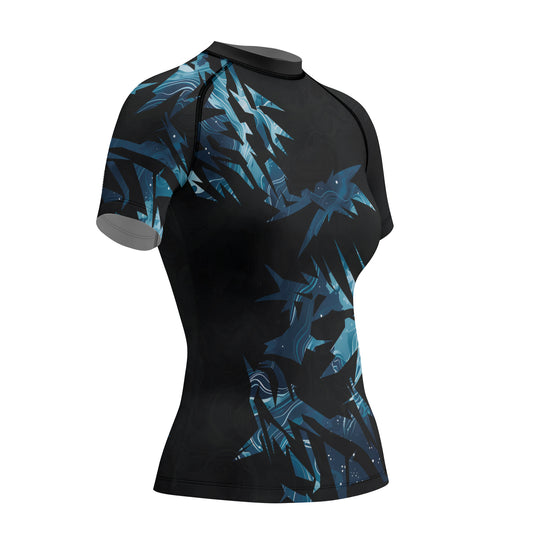Rashninja Cyber Storm Blue Women's Short Sleeve Rash Guard