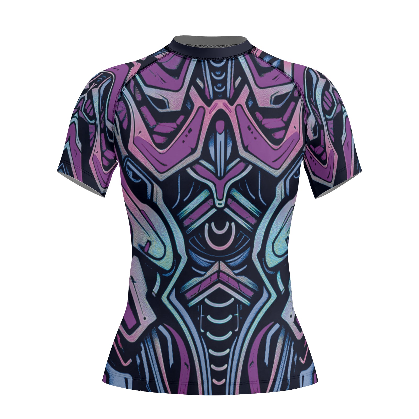 Rashninja Cyber Biomechanic Purple Blue Women's Short Sleeve Rash Guard

