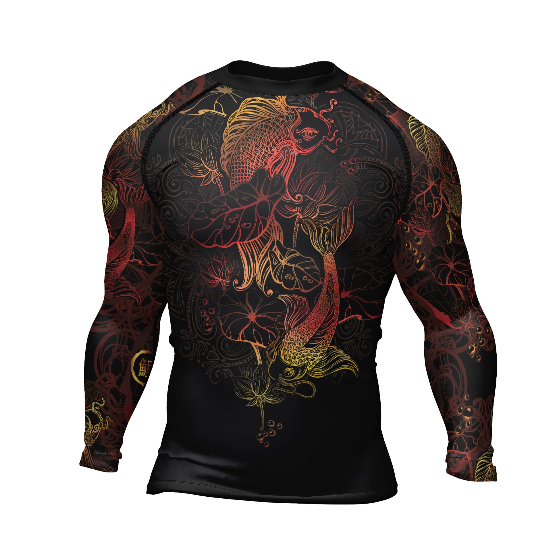 Rashninja Red & Gold Gradient Japanese Koi Men's Long Sleeve Rash Guard