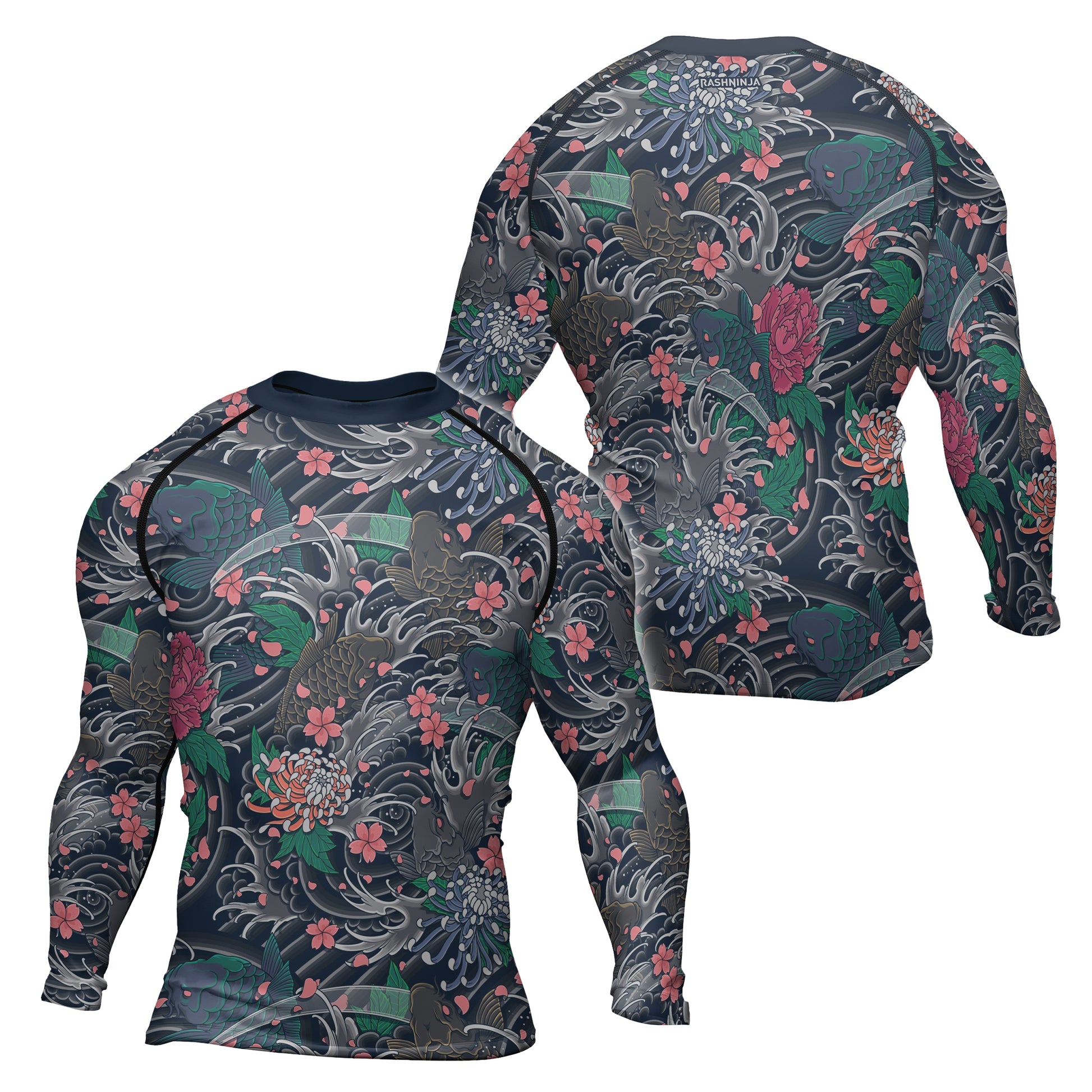 Rashninja Koi Blossom Waves Men's Long Sleeve Rash Guard