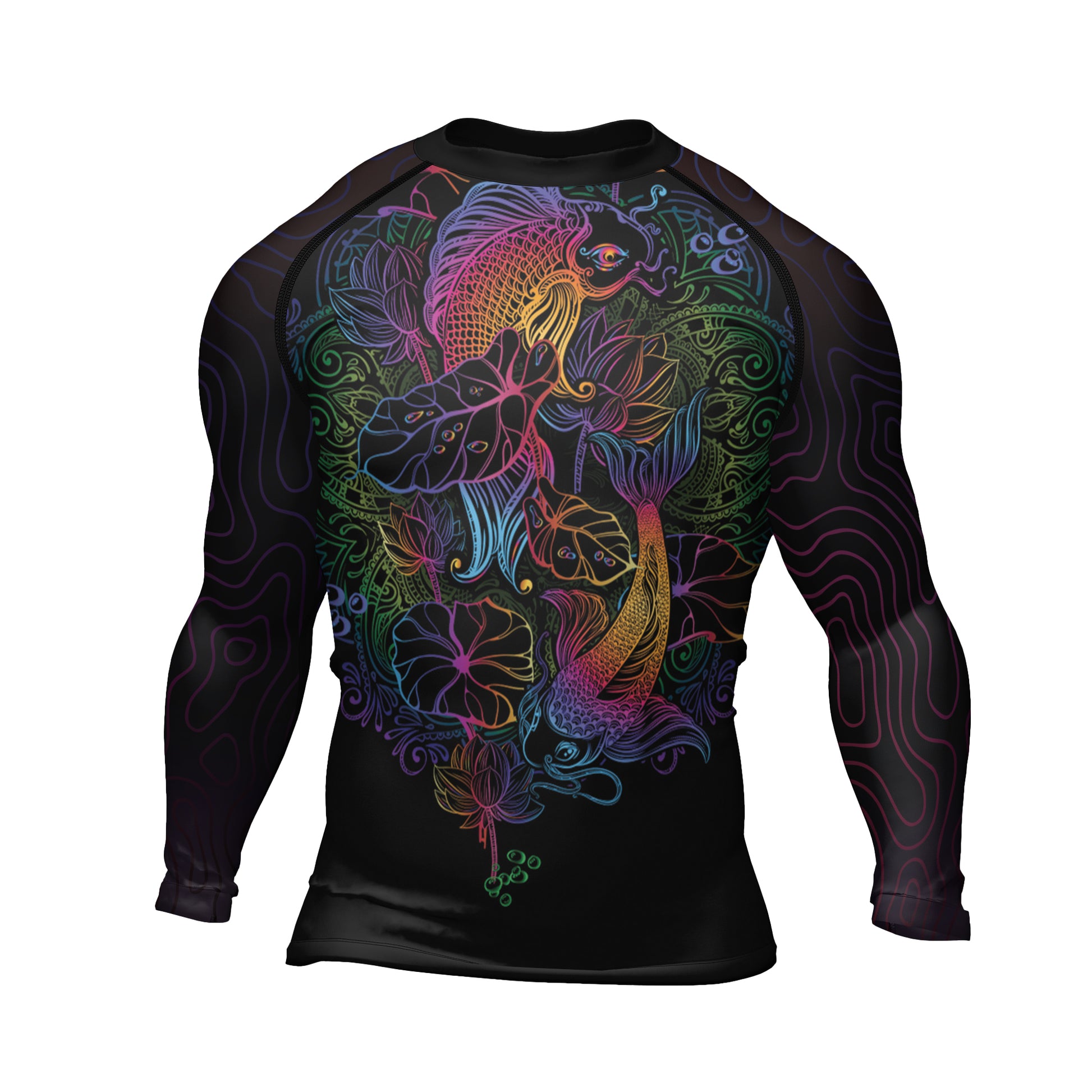 Rashninja Colorful Gradient Japanese Koi Men's Long Sleeve Rash Guard