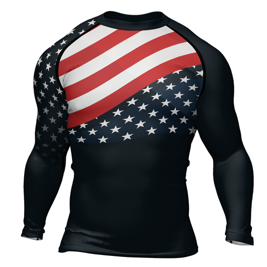 Rashninja Patriotic American Flag Men's Long Sleeve Rash Guard