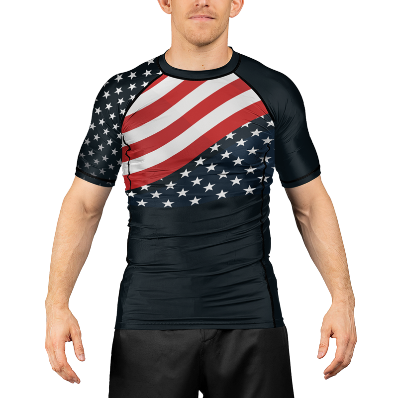 Rashninja Patriotic American Flag Men's Short Sleeve Rash Guard