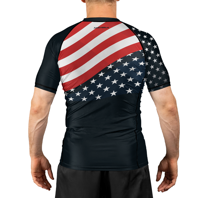 Rashninja Patriotic American Flag Men's Short Sleeve Rash Guard