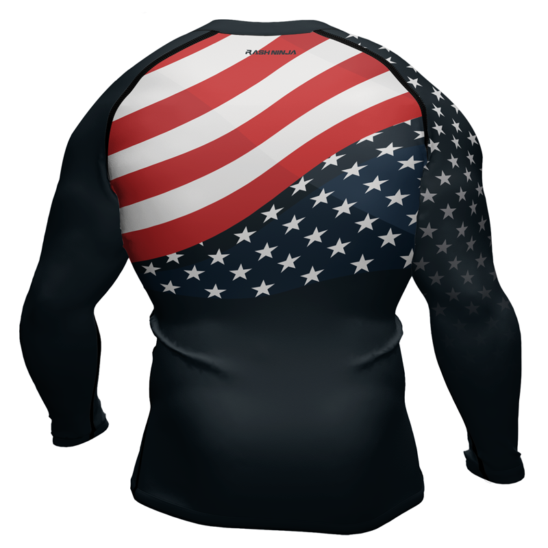 Rashninja Patriotic American Flag Men's Long Sleeve Rash Guard