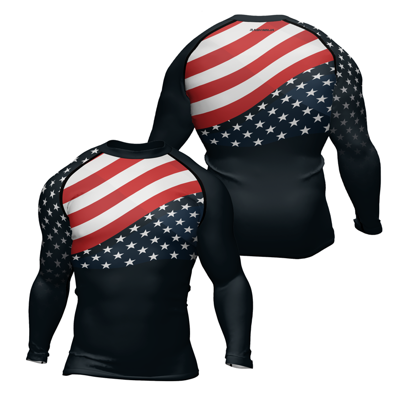 Rashninja Patriotic American Flag Men's Long Sleeve Rash Guard