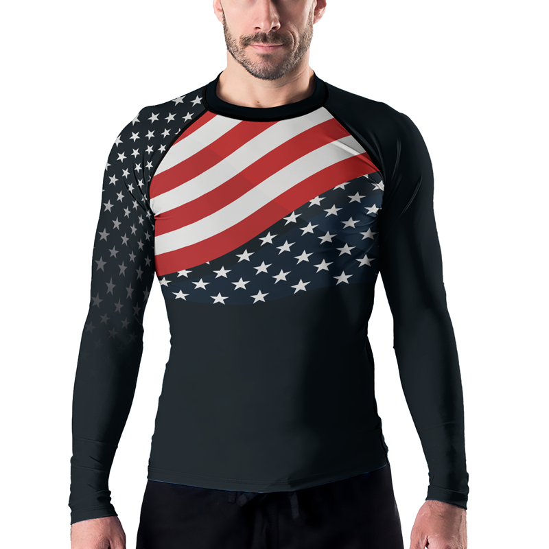 Rashninja Patriotic American Flag Men's Long Sleeve Rash Guard