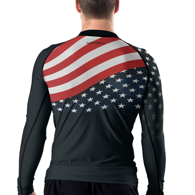 Rashninja Patriotic American Flag Men's Long Sleeve Rash Guard