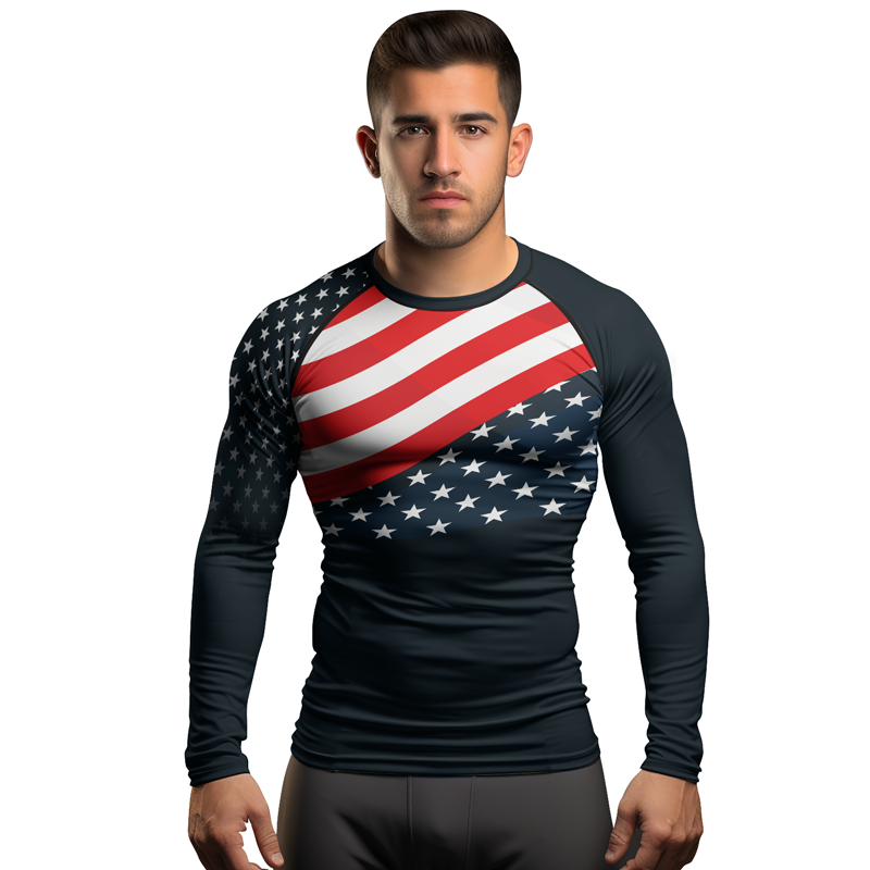 Rashninja Patriotic American Flag Men's Long Sleeve Rash Guard