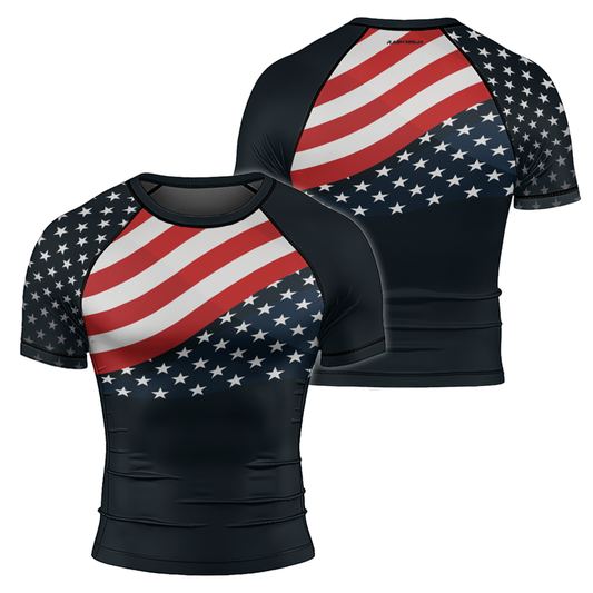 Rashninja Patriotic American Flag Men's Short Sleeve Rash Guard