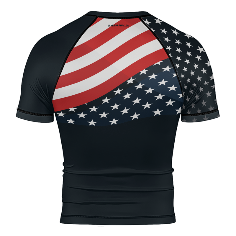 Rashninja Patriotic American Flag Men's Short Sleeve Rash Guard