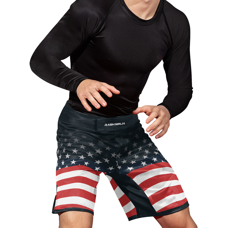 Rashninja Patriotic American Flag Men's Fight Shorts