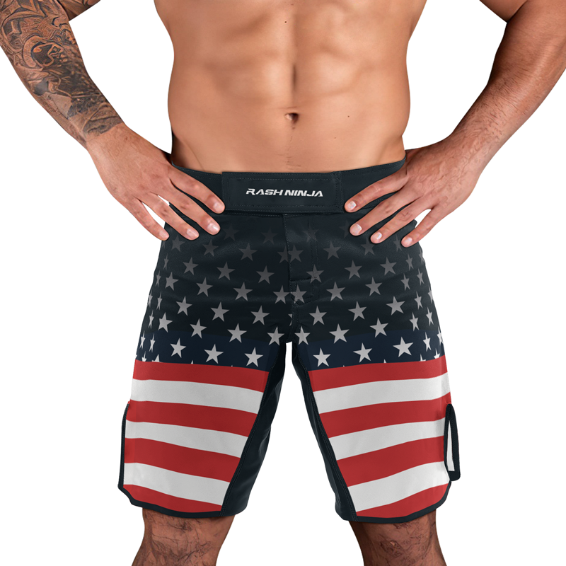 Rashninja Patriotic American Flag Men's Fight Shorts