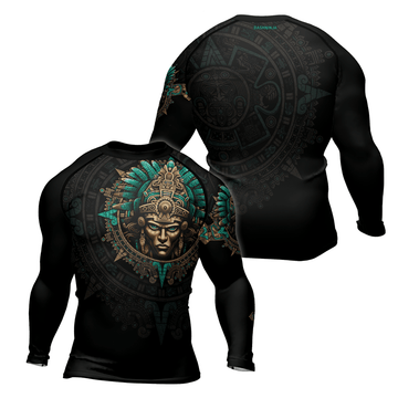 Rashninja Aztec Tribe Warrior Skull Men's Long Sleeve Rash Guard - Rashninja LLC