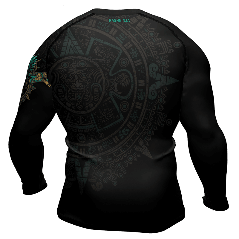 Rashninja Aztec Tribe Warrior Skull Men's Long Sleeve Rash Guard - Rashninja LLC