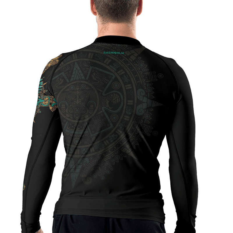 Rashninja Aztec Tribe Warrior Skull Men's Long Sleeve Rash Guard - Rashninja LLC