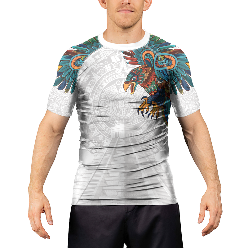 Rashninja White Aztec Hunting Eagle Men's Short Sleeve Rash Guard