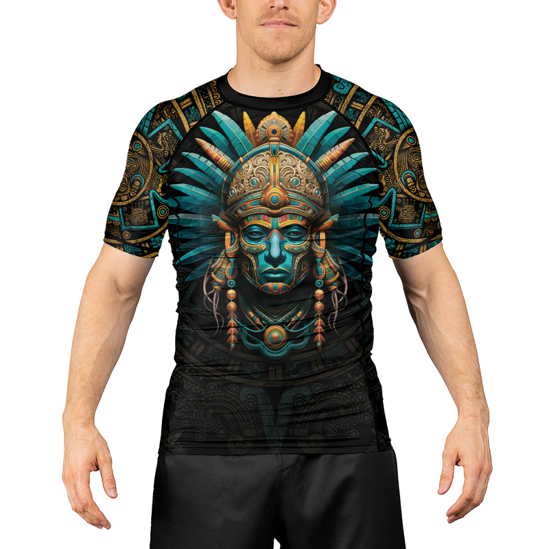 Rashninja Aztec Tribal Leader Men's Short Sleeve Rash Guard