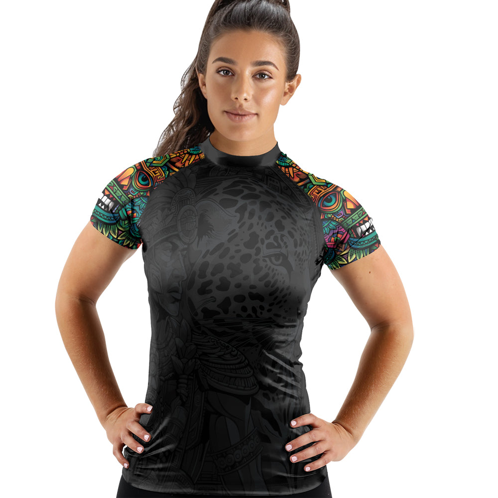 Rashninja Aztec Jaguar Spirit Women's Short Sleeve Rash Guard
