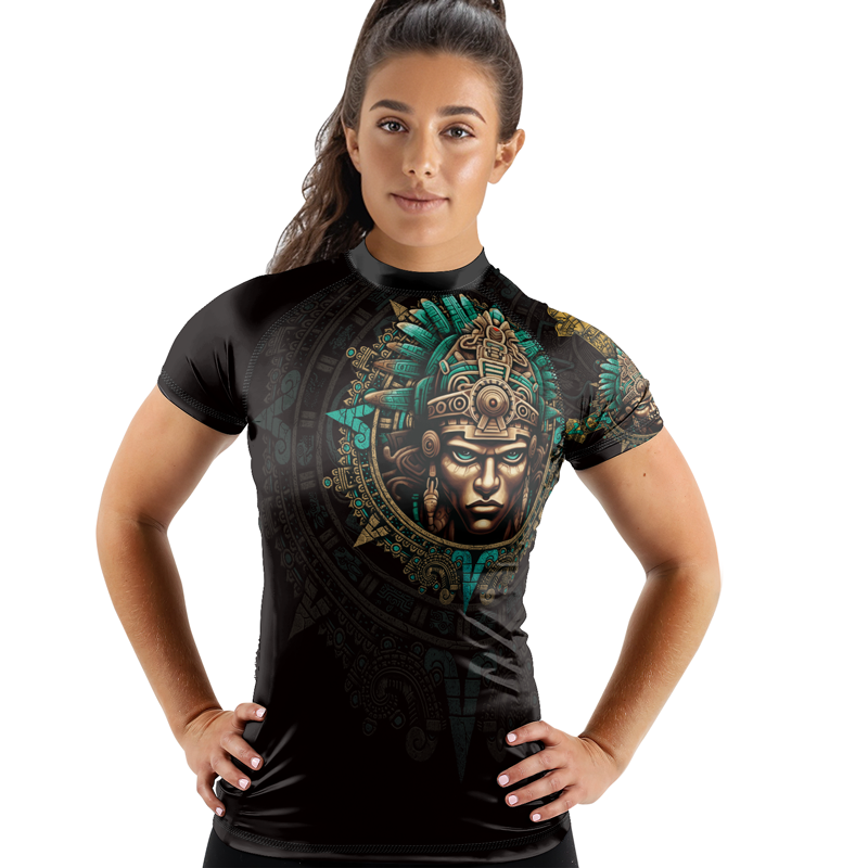 Rashninja Aztec Tribe Warrior Women's Short Sleeve Rash Guard