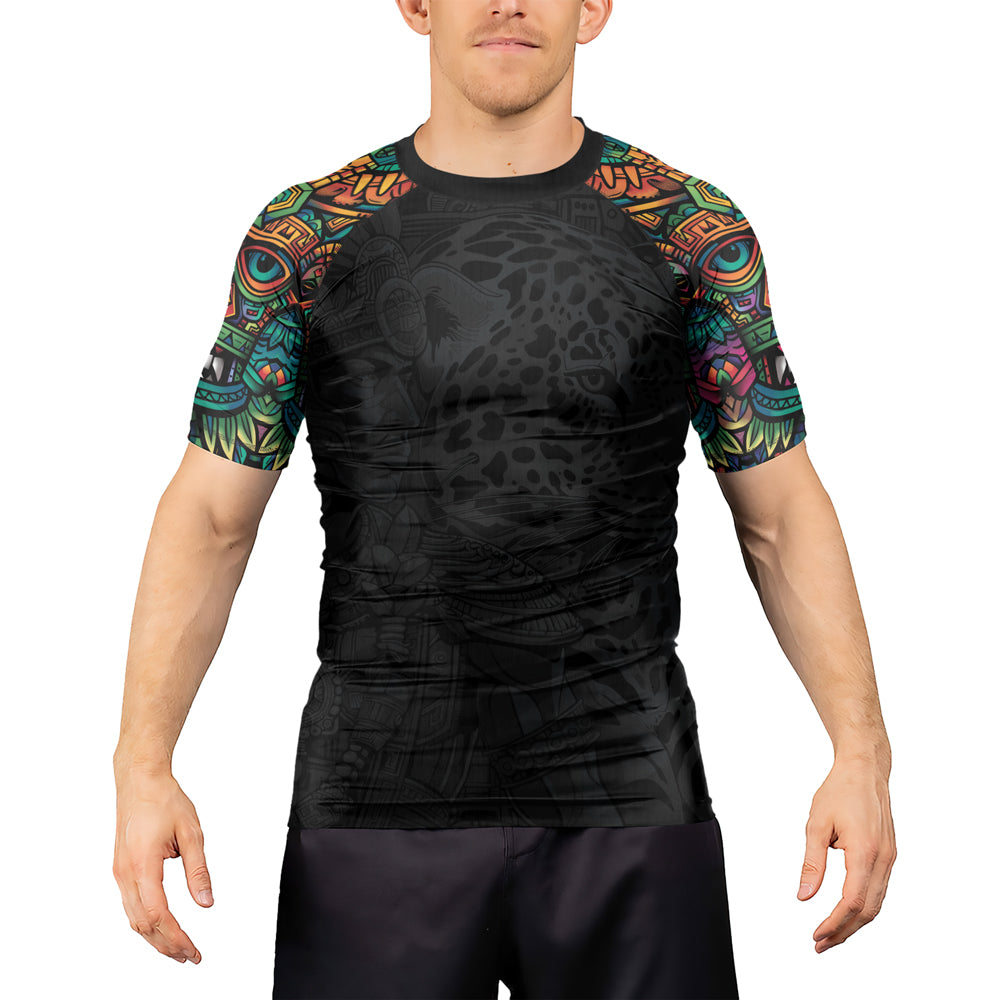 Rashninja Aztec Jaguar Spirit Men's Short Sleeve Rash Guard