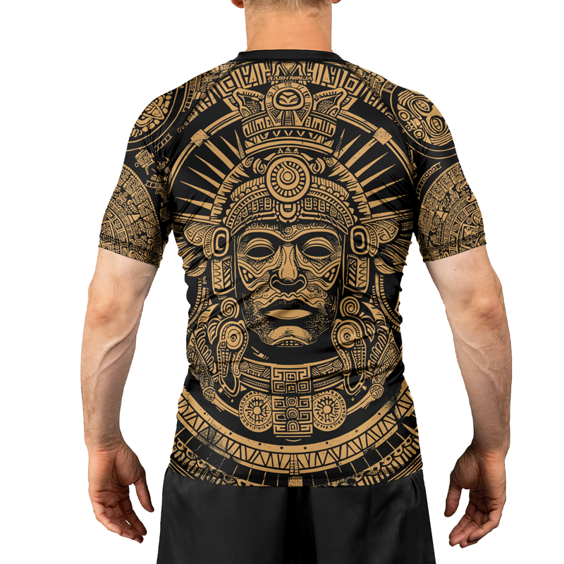 Rashninja Brown Aztec Tribe Headman Men's Short Sleeve Rash Guard