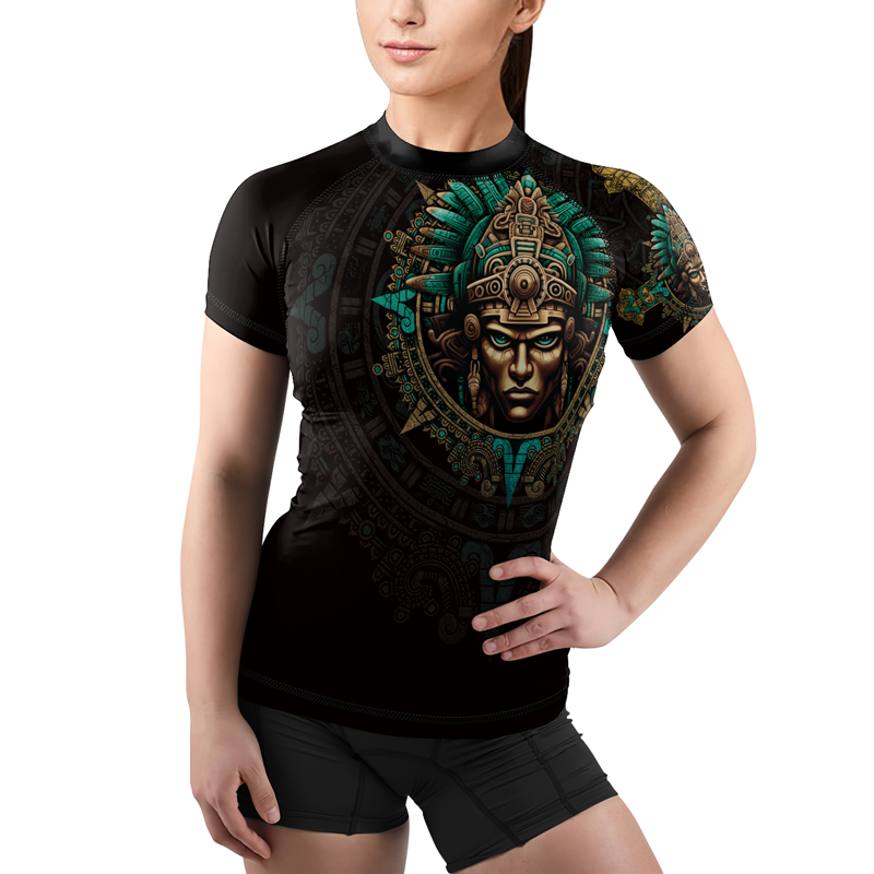 Rashninja Aztec Tribe Warrior Women's Short Sleeve Rash Guard