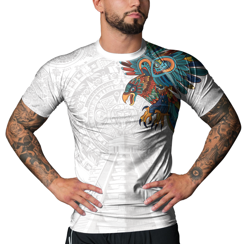 Rashninja White Aztec Hunting Eagle Men's Short Sleeve Rash Guard