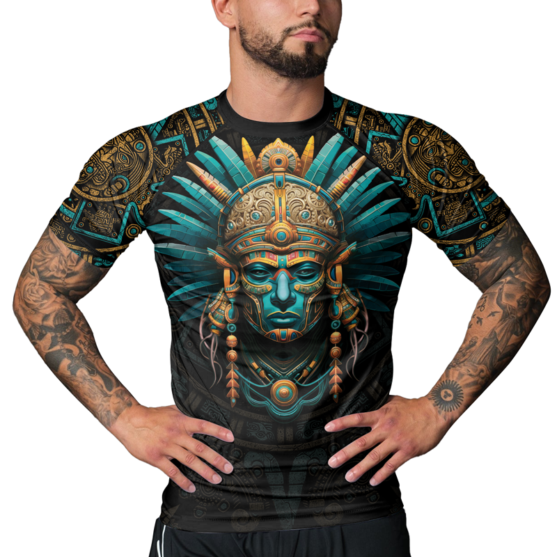 Rashninja Aztec Tribal Leader Men's Short Sleeve Rash Guard