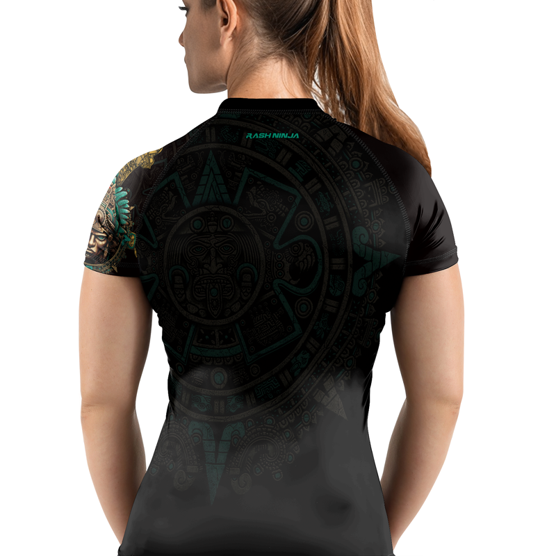 Rashninja Aztec Tribe Warrior Women's Short Sleeve Rash Guard