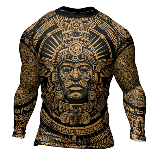 Rashninja Brown Aztec Tribe Headman Men's Long Sleeve Rash Guard