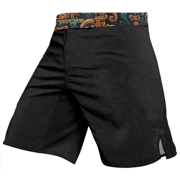 Rashninja Aztec Crimson Wave Men's Fight Shorts

