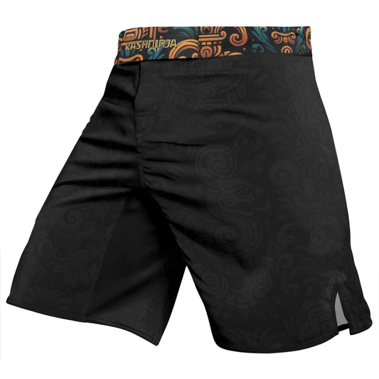 Rashninja Aztec Crimson Wave Men's Fight Shorts

