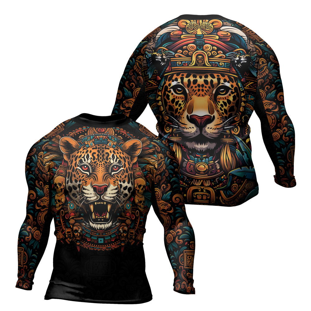 Rashninja Aztec Crimson Wave Men's Long Sleeve Rash Guard
