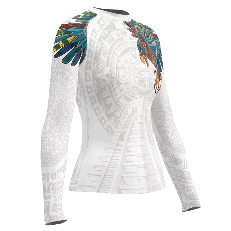 Rashninja White Aztec Hunting Eagle Women's Long Sleeve Rash Guard