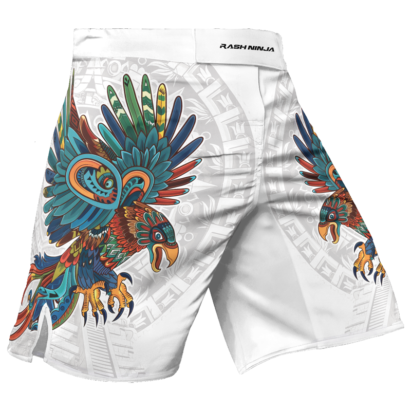 Rashninja White Aztec Hunting Eagle Men's Fight Shorts