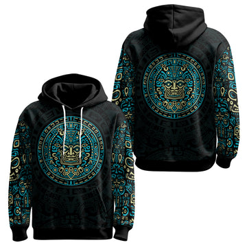 Rashninja Blue And Beige Aztec Calendar AOP Hoodie