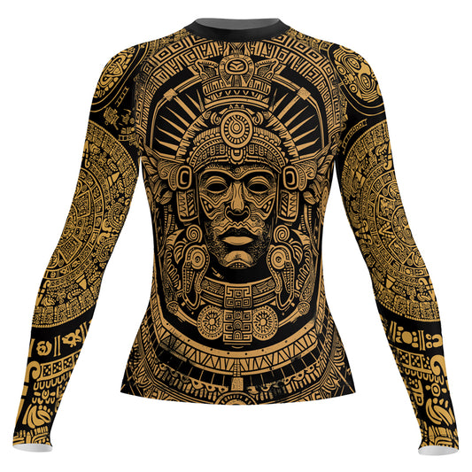 Rashninja Brown Aztec Tribe Headman Women's Long Sleeve Rash Guard