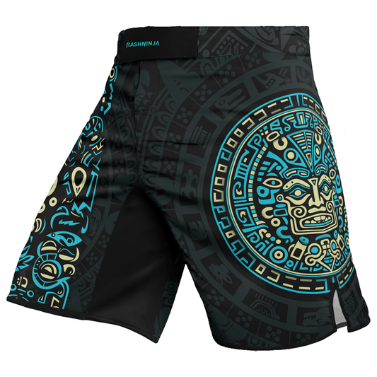 Rashninja Blue And Beige Aztec Calendar Men's Fight Shorts