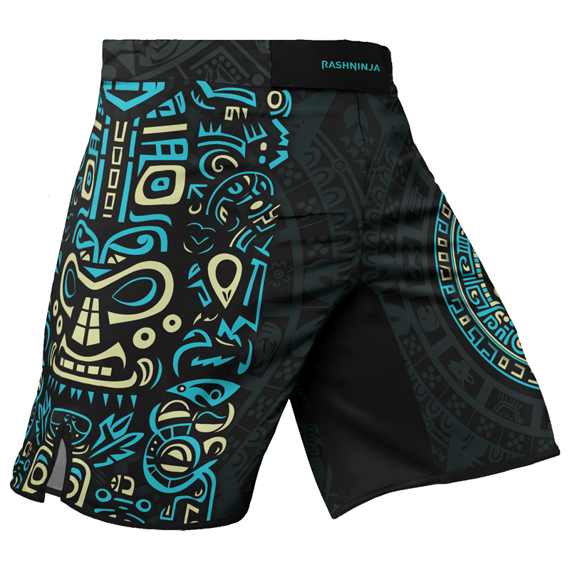 Rashninja Blue And Beige Aztec Calendar Men's Fight Shorts