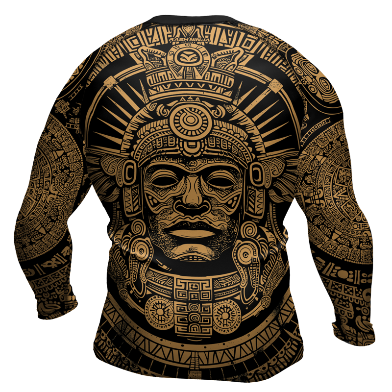 Rashninja Brown Aztec Tribe Headman Men's Long Sleeve Rash Guard