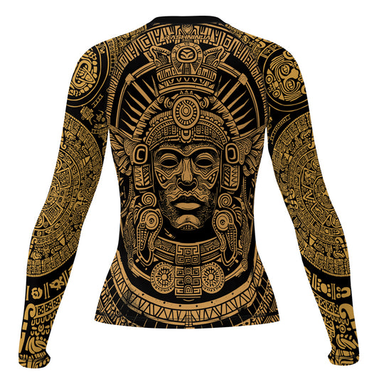 Rashninja Brown Aztec Tribe Headman Women's Long Sleeve Rash Guard