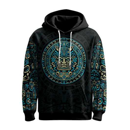 Rashninja Blue And Beige Aztec Calendar AOP Hoodie