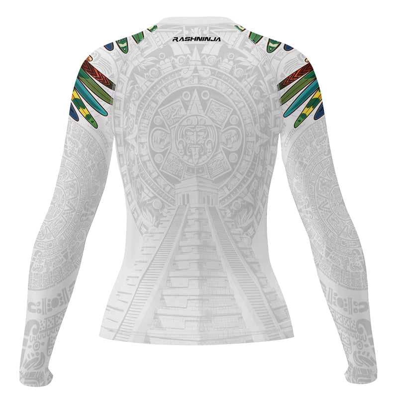 Rashninja White Aztec Hunting Eagle Women's Long Sleeve Rash Guard