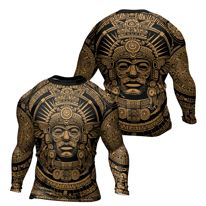 Rashninja Brown Aztec Tribe Headman Men's Long Sleeve Rash Guard