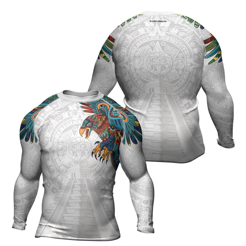 Rashninja White Aztec Hunting Eagle Men's Long Sleeve Rash Guard