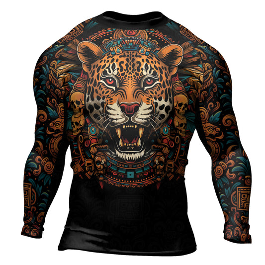 Rashninja Aztec Crimson Wave Men's Long Sleeve Rash Guard