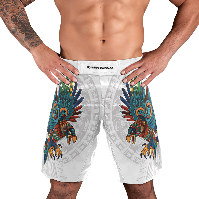 Rashninja White Aztec Hunting Eagle Men's Fight Shorts