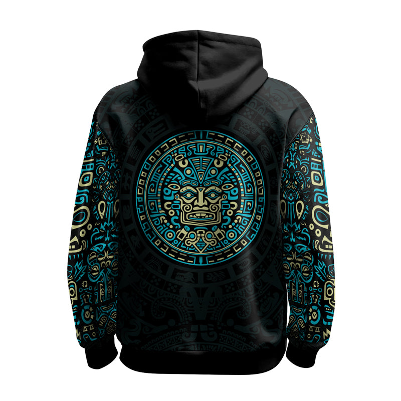 Rashninja Blue And Beige Aztec Calendar AOP Hoodie