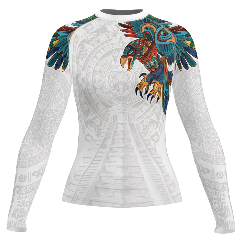 Rashninja White Aztec Hunting Eagle Women's Long Sleeve Rash Guard